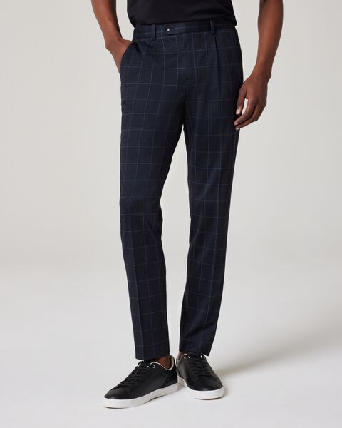 Slim Stretch Pleated Jersey Check Tailored Pant